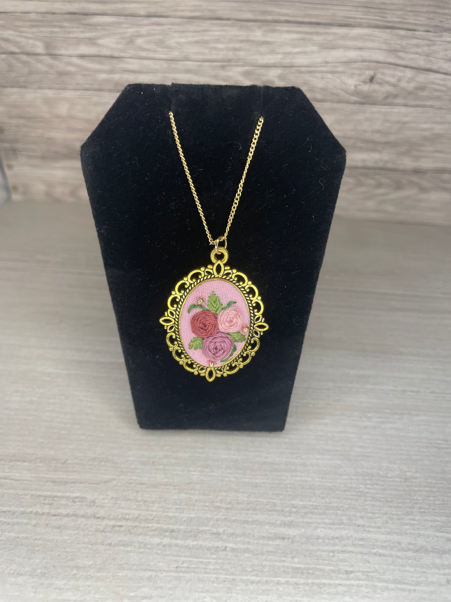 Pretty in Pink Roses Embroidered Necklace (Small)