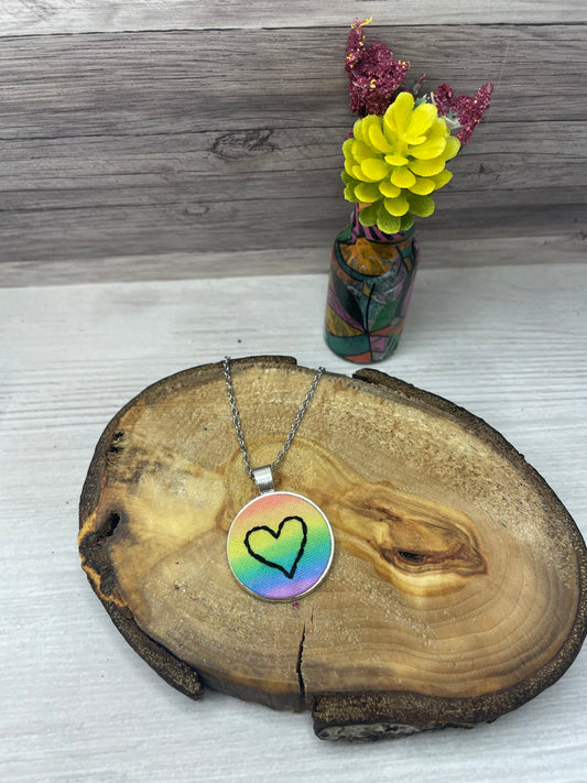 Embroidered Heart on Rainbow Fabric