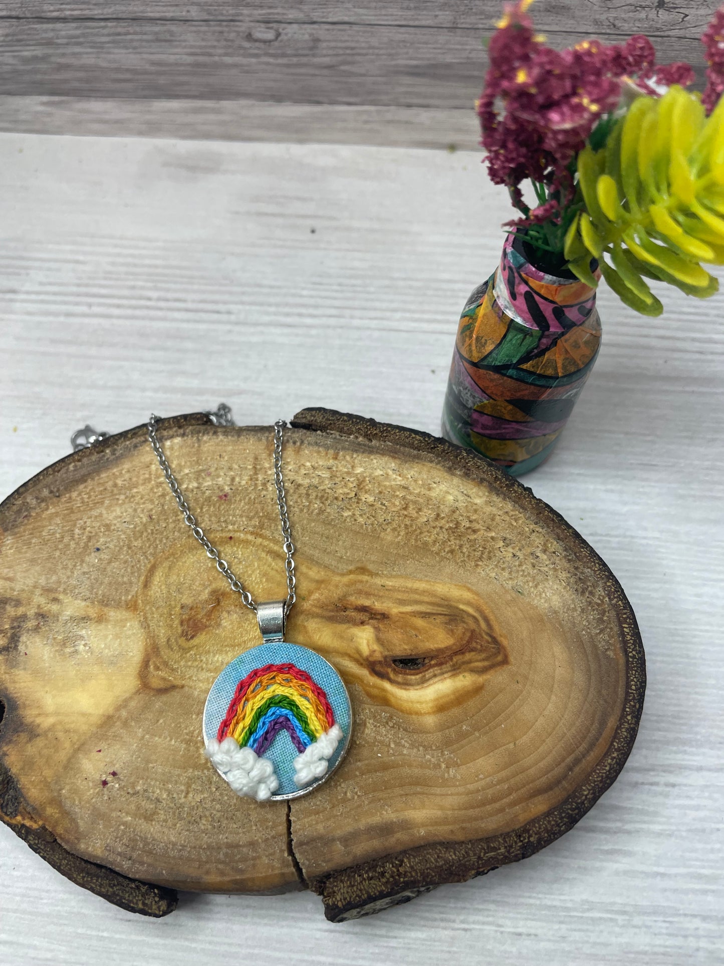 Rainbow Embroidered Necklace
