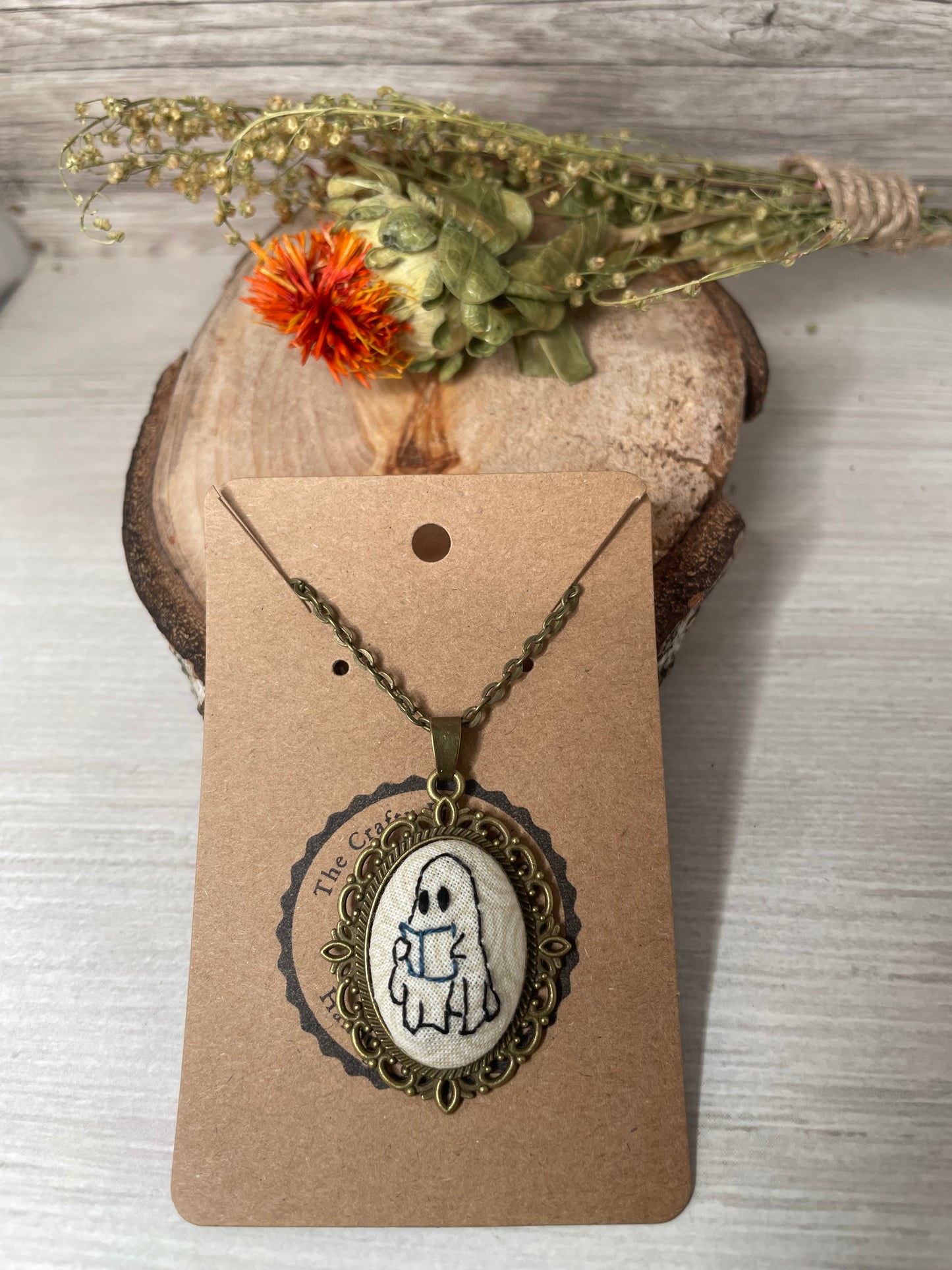 Reading Ghost Embroidered Necklace