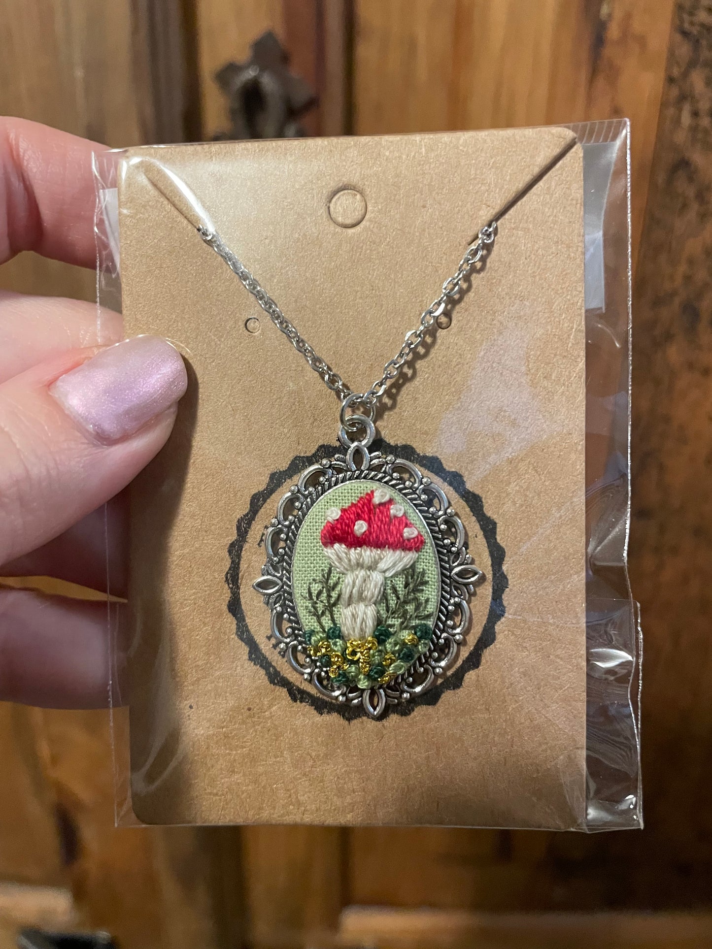 Mushroom Embroidered Necklace (Small)