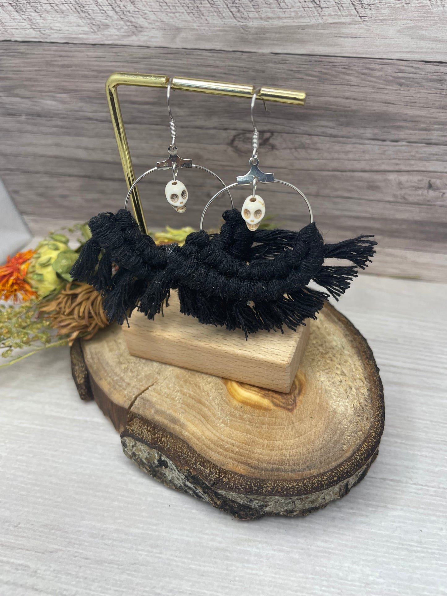 Skull Macrame Hoop Earrings