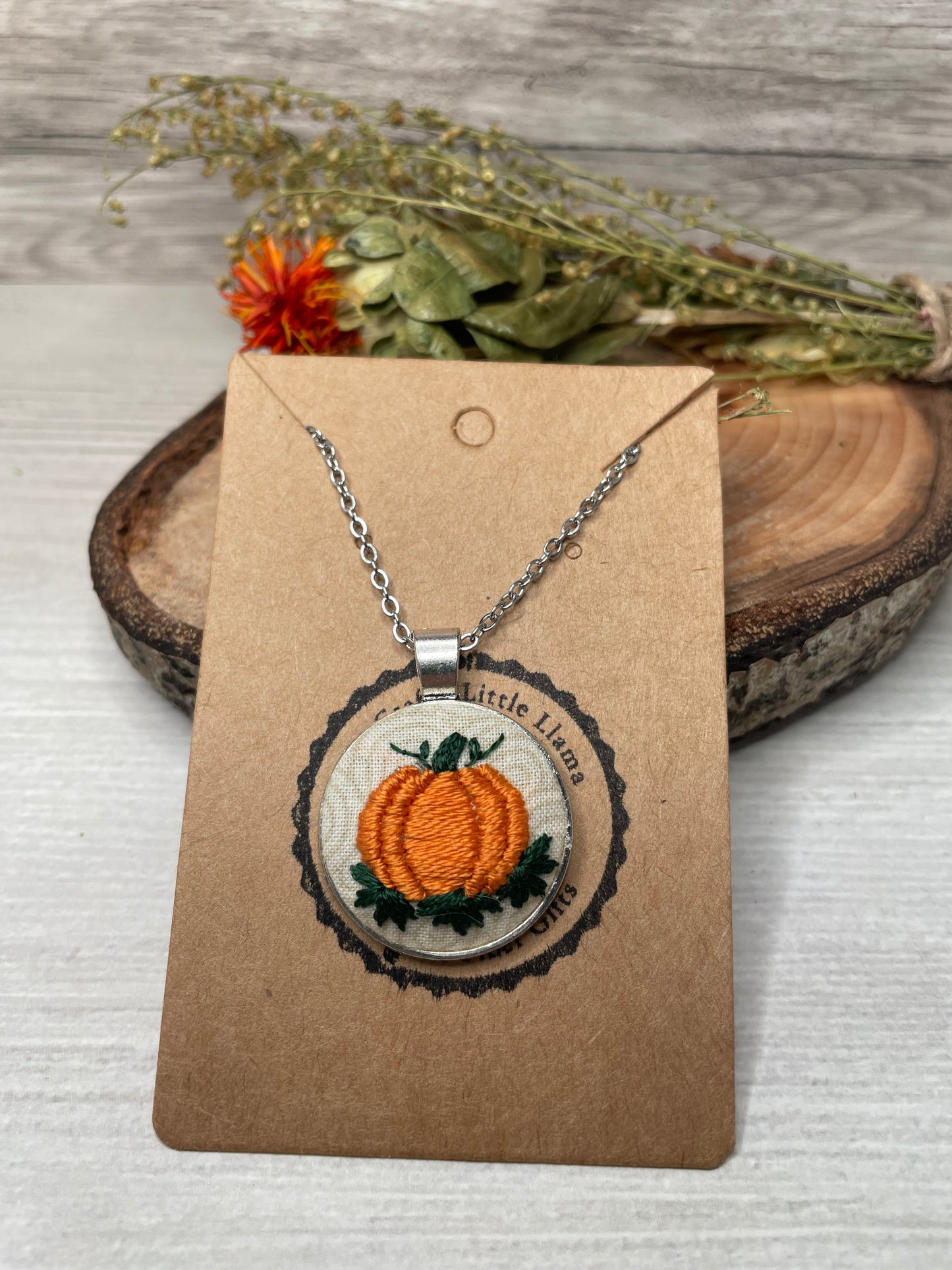 Pumpkin Embroidered Necklace