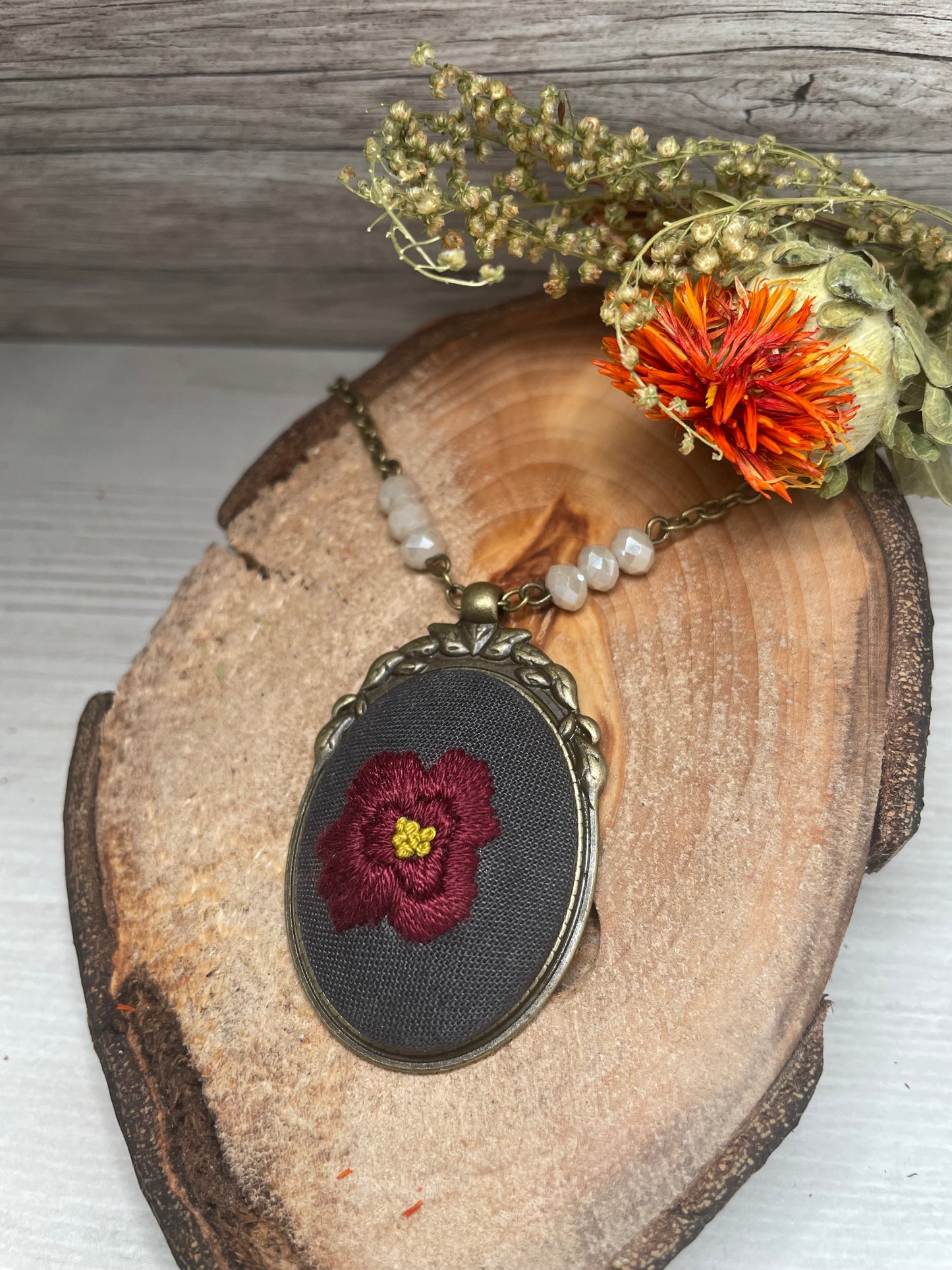 Gothic Peony Embroidered Necklace