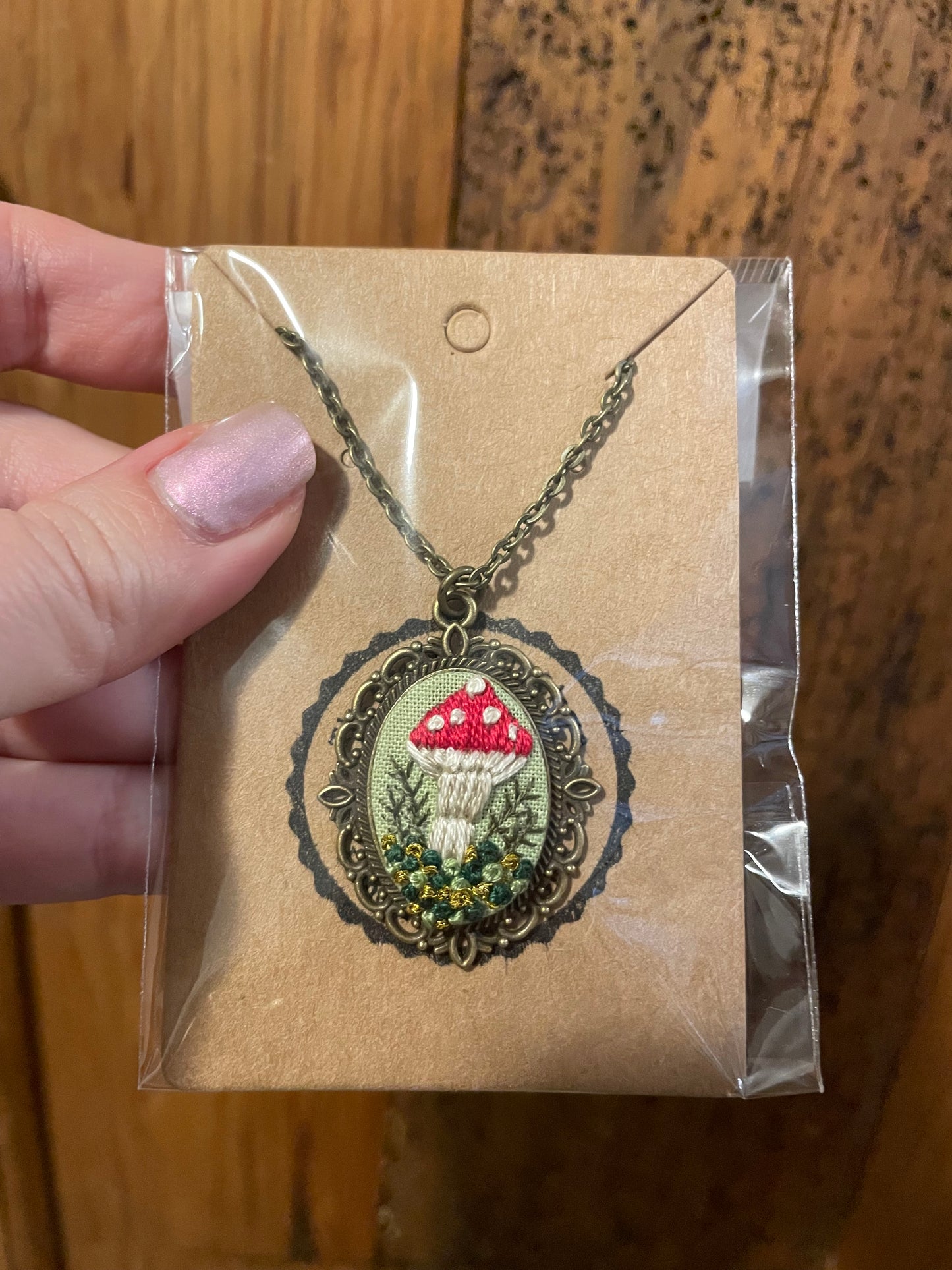 Mushroom Embroidered Necklace (Small)