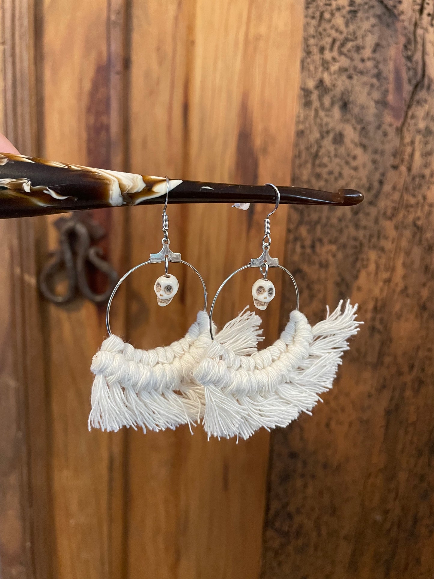 Skull Macrame Hoop Earrings