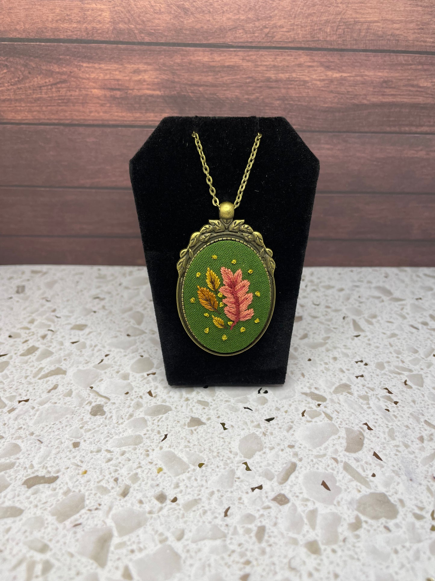 Fall Leaves Embroidered Necklace