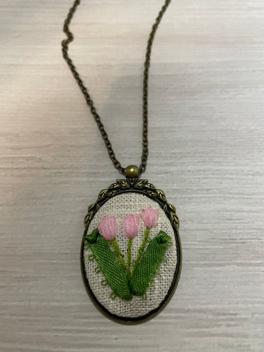 Tulip Ribbon Embroidered Necklace