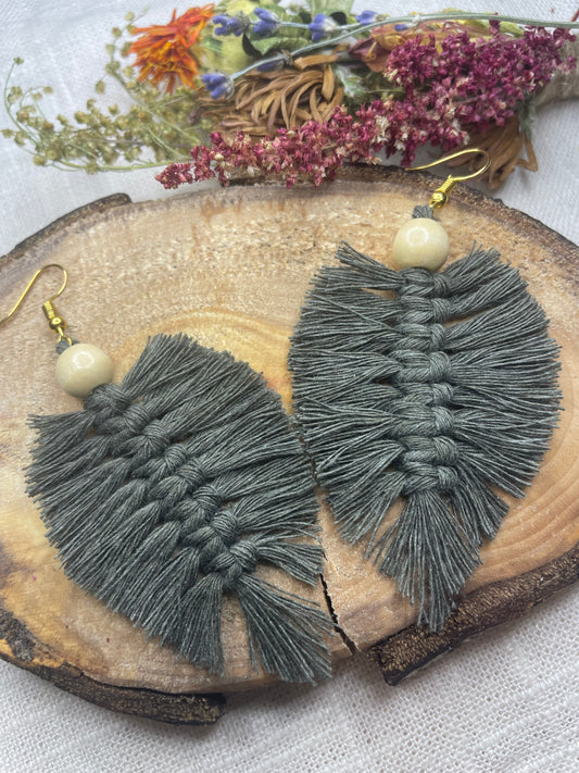 Boho Leaf Macrame Earrings