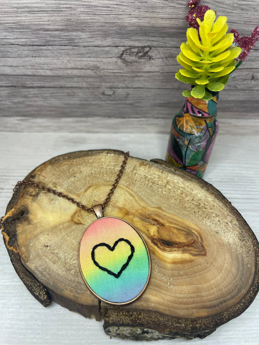 Embroidered Heart on Rainbow Fabric (Large)
