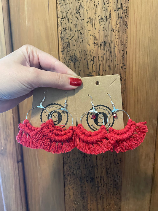 Red Macrame Hoop Earrings