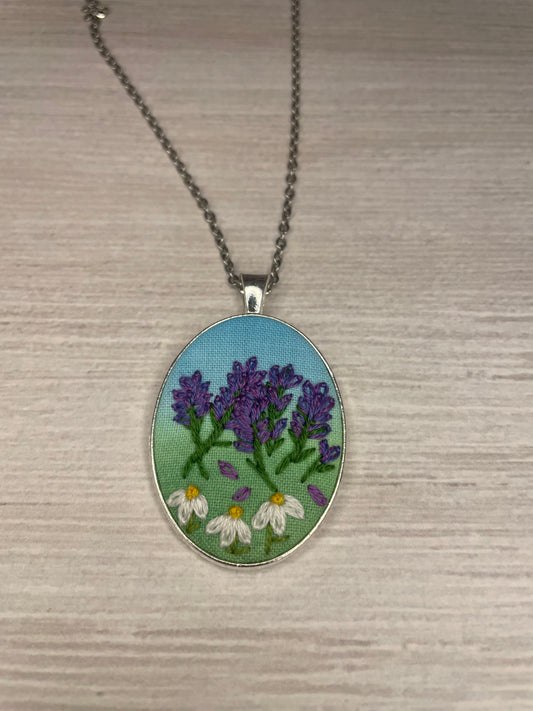 Lavender and Daisy Watercolor Necklace