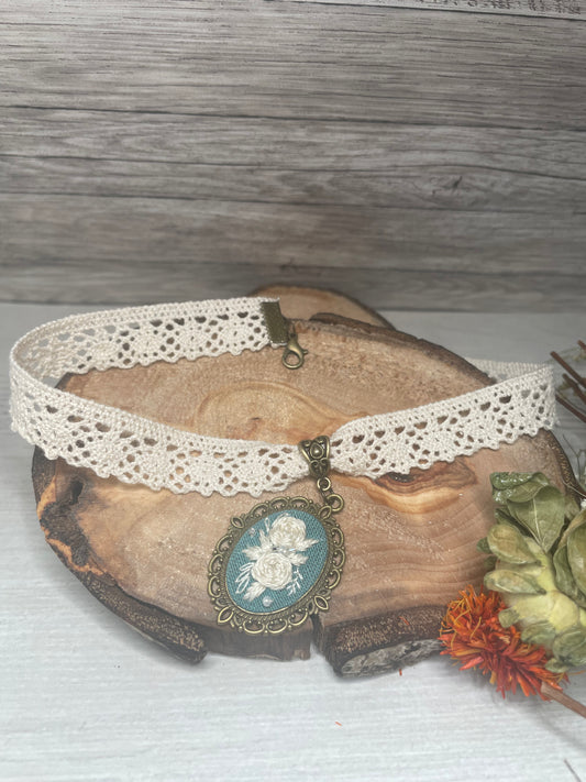 Blue and Cream Lace Ribbon Choker