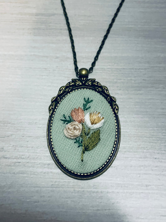 Minty Spring Embroidered Necklace