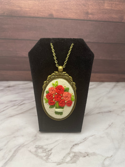 Rose Bouquet Embroidered Necklace