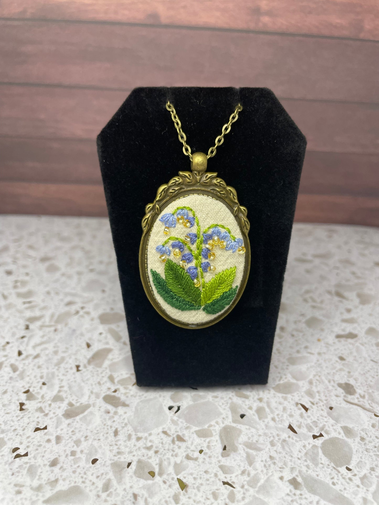 Blue Orchid Embroidered Necklace