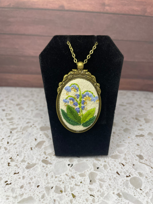 Blue Orchid Embroidered Necklace